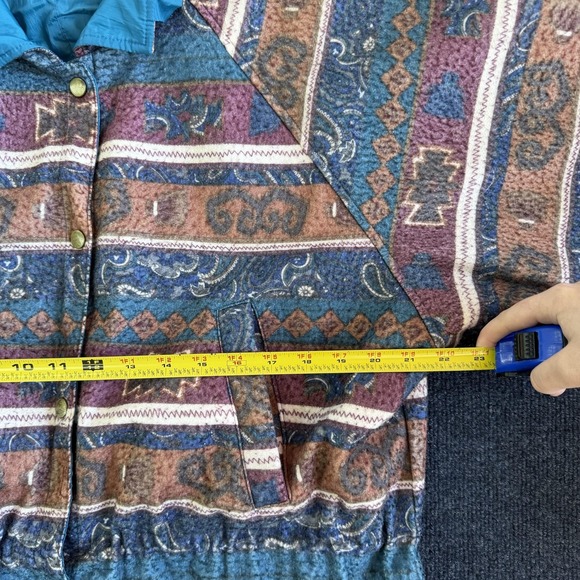 Vintage Reversible Jacket Womens Large Blue Nylon Southwestern Anorak Snap Waist - Picture 6 of 9